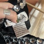 Scala Vintage ‎ Silk Black Mini Dress Beaded Gem One Shoulder Sleeveless Size 6 Photo 6