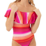 Trina Turk Trina‎ Turk Solstice Off The Shoulder Ruffle One Piece Swimsuit Pink Stripe 10 Photo 0