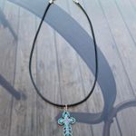 Handmade Y2K Punk Cross pendant PU leather necklace , Gothic Grunge Photo 0