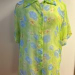 Vintage 90s Hawaiian Green Floral Sheer Button Up Blouse size M made in France Size M Photo 1