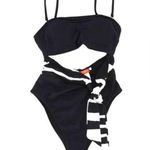 River Island Cut Out Tie Waist Bandeau One Piece Swimsuit Black Size 8 NWT (b16) Photo 3
