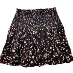 Ganni Elm Shirred Floral Black Georgette Mini Skirt Size 40 US 10 Smocked Waist Photo 7