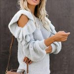 VICI Blue Moon fuzzy cozy boho ruffled open shoulder sweater size L Photo 22