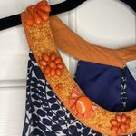 Judith March  Dress Large Blue Orange Beaded Neckline Swing A Line Preppy Lined Photo 4