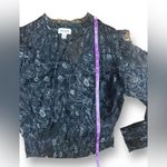 Allison New York black smocked sheer sleeve blouse top size Medium Photo 4