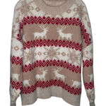SheIn Curve Christmas Holiday Sweater Size 3XL Soft Reindeer Snowflakes Tan Red Photo 0