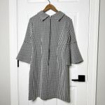 Tyler Boe Houndstooth Mock Neck Cowl Neck Shift Dress Size Small Bell‎ Sleeves Black Photo 5