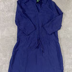 LL Bean Dress Dk Blue With Tie Waist‎ Size L Pockets Tie Waist Collar Size L Photo 0