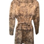 Solitaire Spring Soft Suede Feel Belted Trench Coat Retro Print Sz. S Tan Navy Photo 3