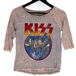 KISS Band Group Tee 3/4 Sleeve Bleached Distressed Graphic Shirt Women’s Medium Gray Photo 6