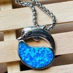Sterling Silver Dolphin Blue Opal Pendant Photo 2