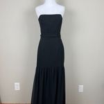 Vera Wang White  Dress Womens 8 Black Crinkle Chiffon Trumpet Hem Strapless Gown‎ Photo 14