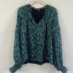 Ramy Brook Luanne Silk Pleated Teal Combo Blouse Photo 3