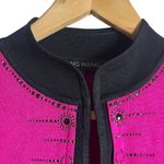 Ming Wang  Magenta Pink Black Rhinestone Embellished Cardigan Sweater Size Small Photo 1