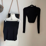 Klesis Black Knit Bodycon Turtleneck 2 Piece Skirt Set, Size Small Photo 0