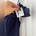 XScape  Women's Long Crepe Over-The-Shoulder Ruffle Gown Navy size 14 NWT Photo 3