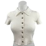 Madewell Barbrook White Collar Button-Front Stretch Cropped Sweater Polo Top XXS Photo 0