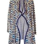 Lucky Brand Womens Blue/ Tan Aztec Open Front Cardigan Duster Sweater sz LRG Photo 0