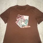 SheIn Brown Graphic Tee Cactus Cowboy Cards Western Photo 0