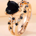 Black Heart Gemstone Ring Set Gold Plated Bridal Engagement Wedding Size 8 NWT Photo 0