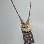 Boutique Long Peach Moonglow Lucite Fringed Pendant Gold 30” Photo 5