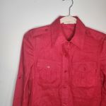 Tory Burch  Red Linen‎ Button Front Women 0 Summer Breathable Long Sleeve Top Photo 3