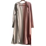 Daily Practice Anthropologie Pink Cream Color Block Ribbed Robe Duster XL Photo 2