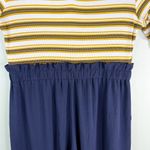 Monteau  Jumpsuit 2X Navy Yellow White Stripes Short Sleeve Stretch Pockets Photo 5