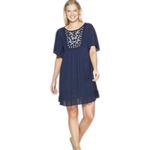 Knox Rose Navy Blue Embroidered Mini Peasant Dress Short Sleeve Women's Medium Photo 0