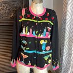 VINTAGE Berek Margarita City Sweater Black Colorful Cardigan Hand Knit 90s M Size M Photo 0