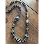 Handcrafted Black & White Beaded Necklace With Gold Accents Photo 1