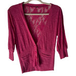 Poof Apparel Poof Y2k Pink Cardigan Lace Back Button Down Knit Sweater Top Large Fairy Photo 0