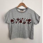 Abercrombie & Fitch Women's Gray Cropped Sweatshirt Floral Embroidery Small Photo 2