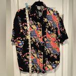 Krazy Kat  Size S Black Floral Flowy Short Sleeve Collared Button Down Shirt 90s Photo 8