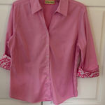 Lilly & Van Pink Button Up Shirt with Patterned Cuffs Women's Size M Size M Photo 0