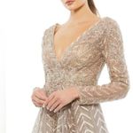 Mac Duggal  Embellished Illusion‎ 18 Long Sleeve Taupe A-line Gown Sparkly Taupe Photo 2