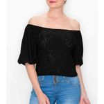 W5  Off Shoulder Top‎ Womens Size Small BLack Eyelet Blouse Short Sleeve Summer Photo 4