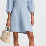 Madewell NWT  Women's Size 12 Blue Splitneck Mini Dress Summer Linen Photo 0