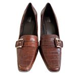 Alfani Y2K VTG. BROWN CROC LEATHER BUCKLE LOAFER HEELS SZ. 8 EUC Photo 2