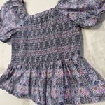 J.Crew  Smocked Square-Neck Floral Peplum Top Puff Sleeve Womens Medium Purple Photo 2