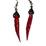 Wood Red Hot Chili Pepper Statement Necklace & Dangle Earrings Jewelry Set Vtg Photo 4
