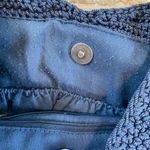The Sak  Woven Crochet Bag Navy Blue With Braided Leather Handles Photo 3
