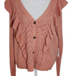 LC Lauren Conrad Lauren Conrad Pink Ruffle Pointelle Cardigan NWT Size XL Pink Cardigan Photo 0