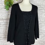 Cable & Gauge Y2K Black Ribbed Lace Up 3/4 Sleeve Sweater Top Photo 0
