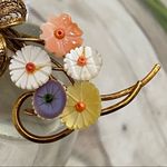 Vintage Flower Mother of Pearl Filigree Brooch Photo 10