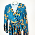 DIARRABLU NWOT Gyraf Blue Satin Marieme True Wrap Long Sleeve Maxi Dress Small Photo 3