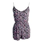 Divided Sleeveless Floral Black Multicolor Romper Size 8 Pockets Elastic-Waist Jumpsuit Photo 1