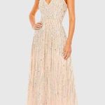 Mac Duggal  93566 Peach Embellished V-Neck Sleeveless Column Gown Size 2 NWT Photo 0