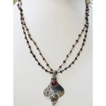 Handcrafted Sterling Silver Pendant Necklace With Amber Bead Chain & Carnelian G Size 18 Photo 2