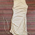 CREAM NUDE BASIC RIBBED RUCHED TIE BOTTOM TANK DRESS Photo 2